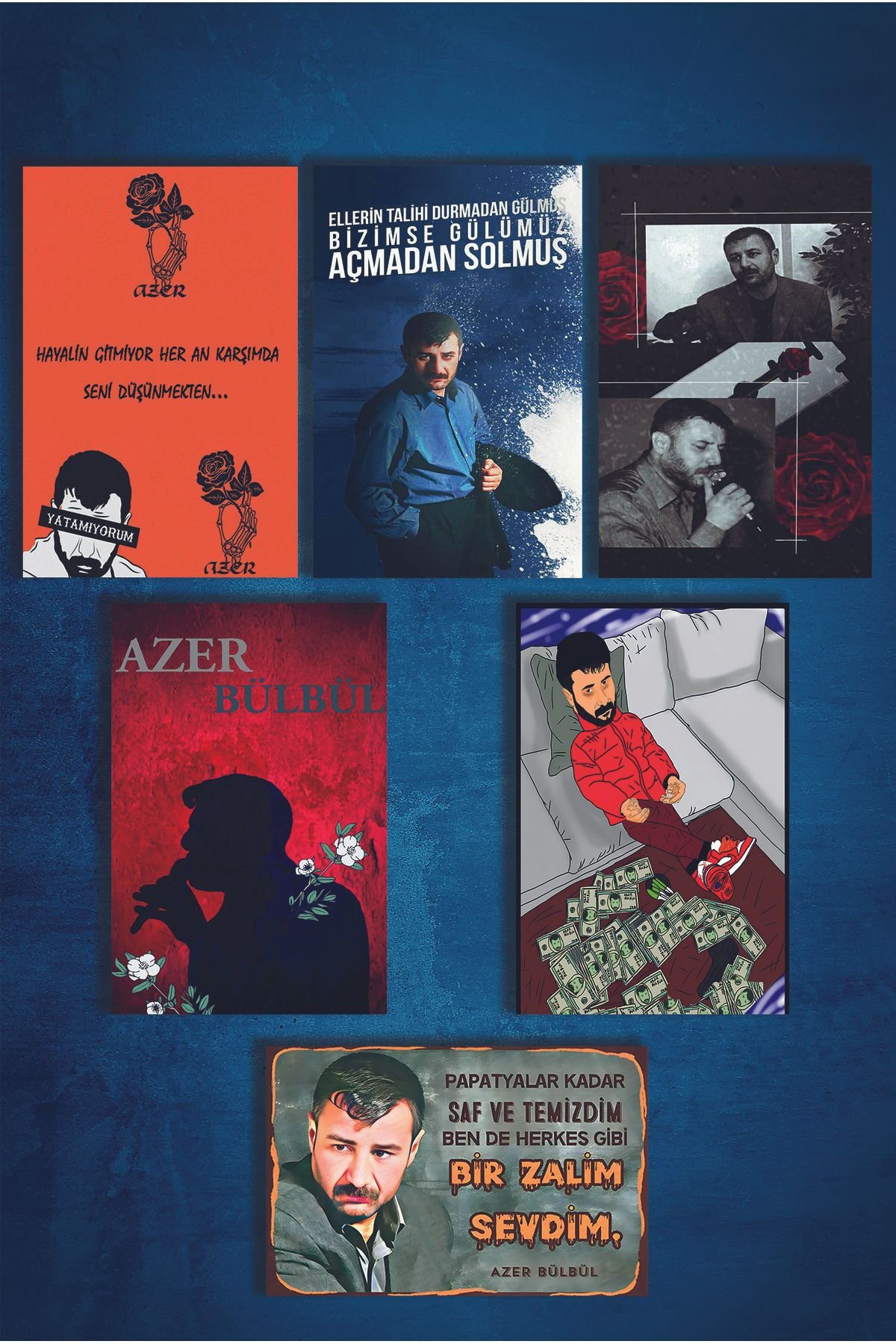 Azer Bülbül Retro Ahşap Poster 6 Adet (15x20)