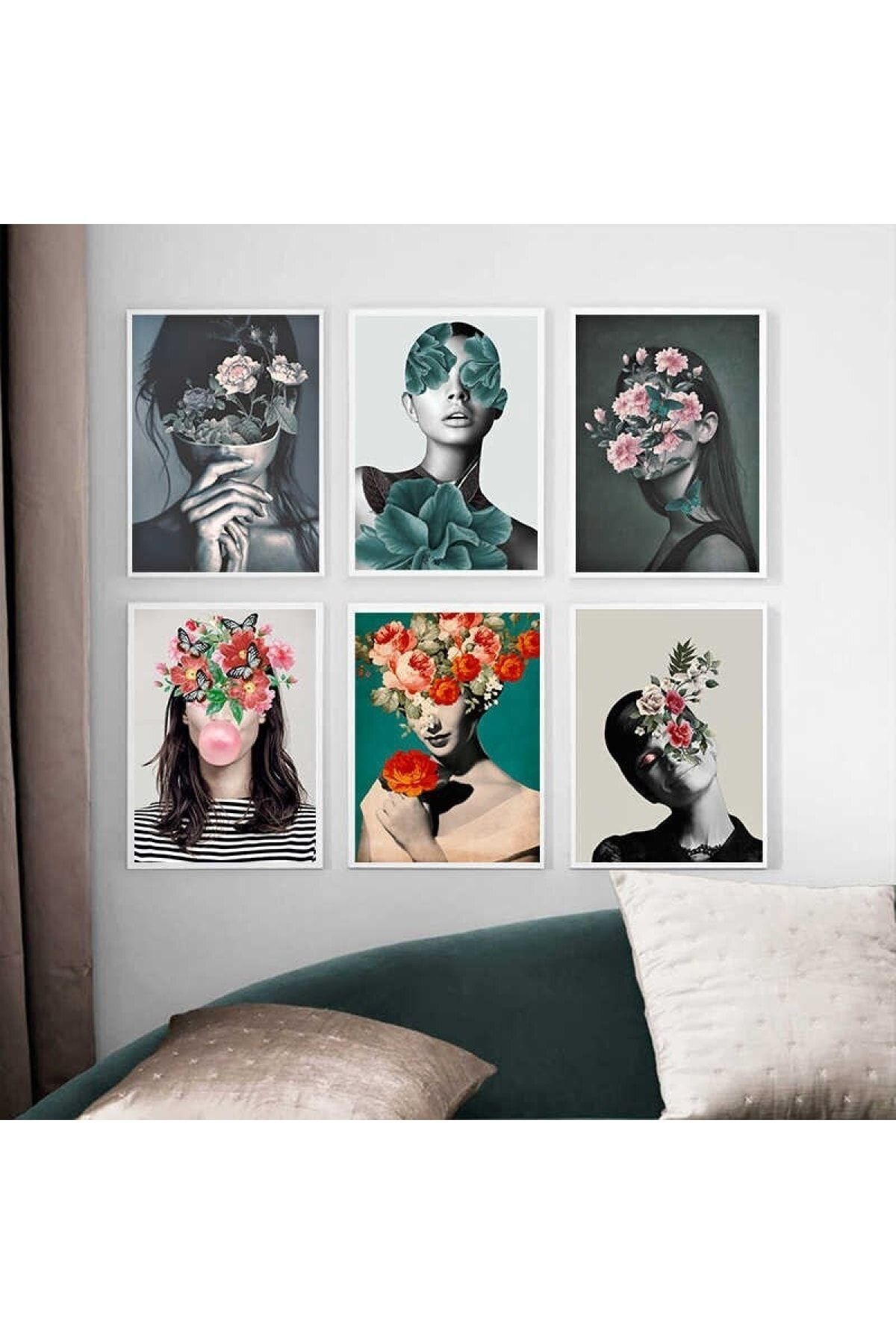 Dekoratif Estetik Kadın Görselli Dekorasyon Tabloları 6 Lı Set