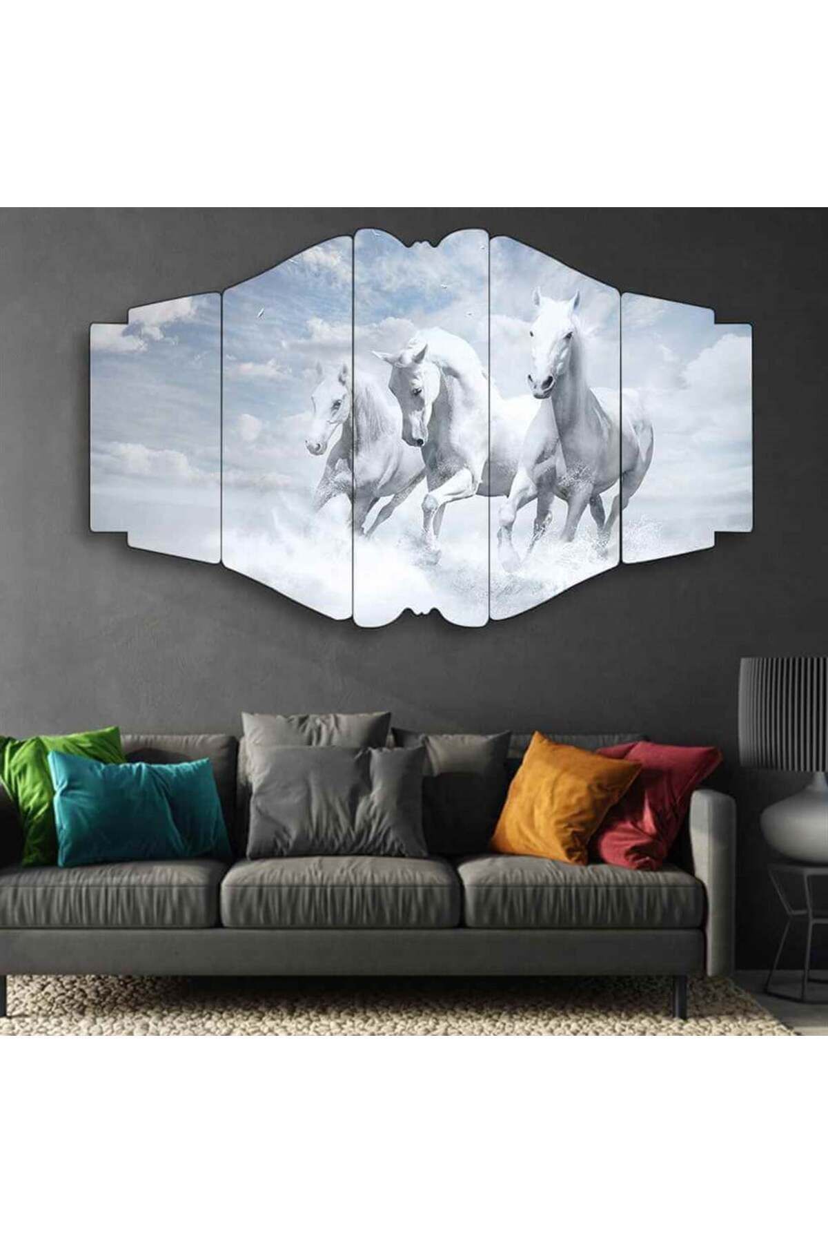 Bulutlarda Koşan Beyaz Atlar - 5 Parçalı Tablo