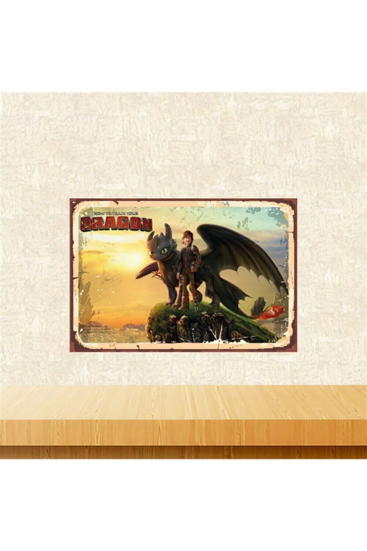 Dragon Tasarımlı 20-30 Cm Retro Ahşap Tablo Tkfx5709