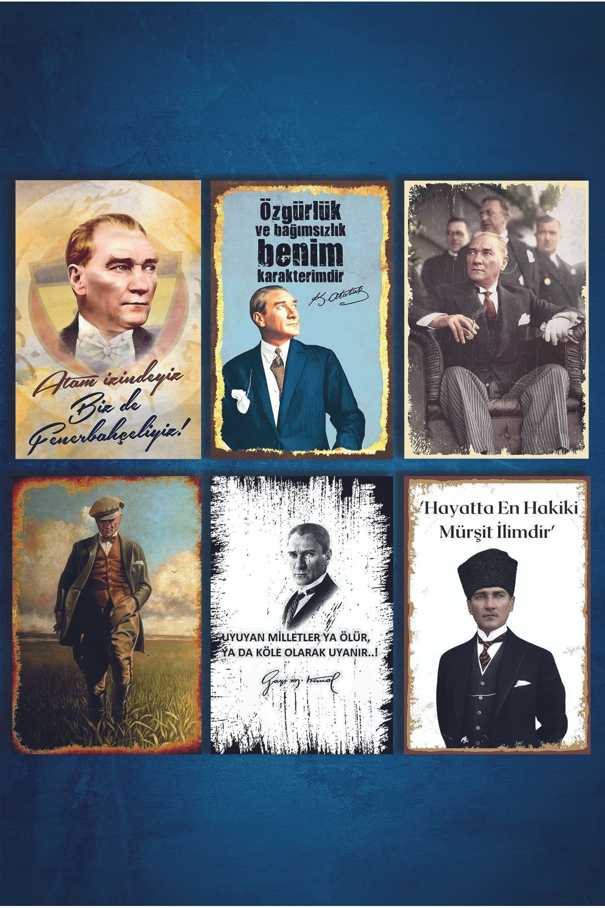 Mustafa Kemal Atatürk Retro Ahşap Poster 6 Adet(15x20)