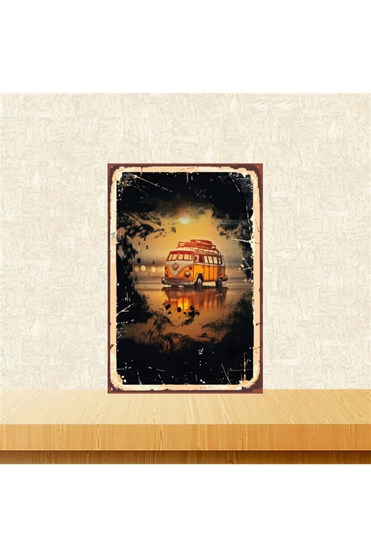 Karavan Ve Günbatımı 20-30 Cm Retro Ahşap Tablo Tkfx5114