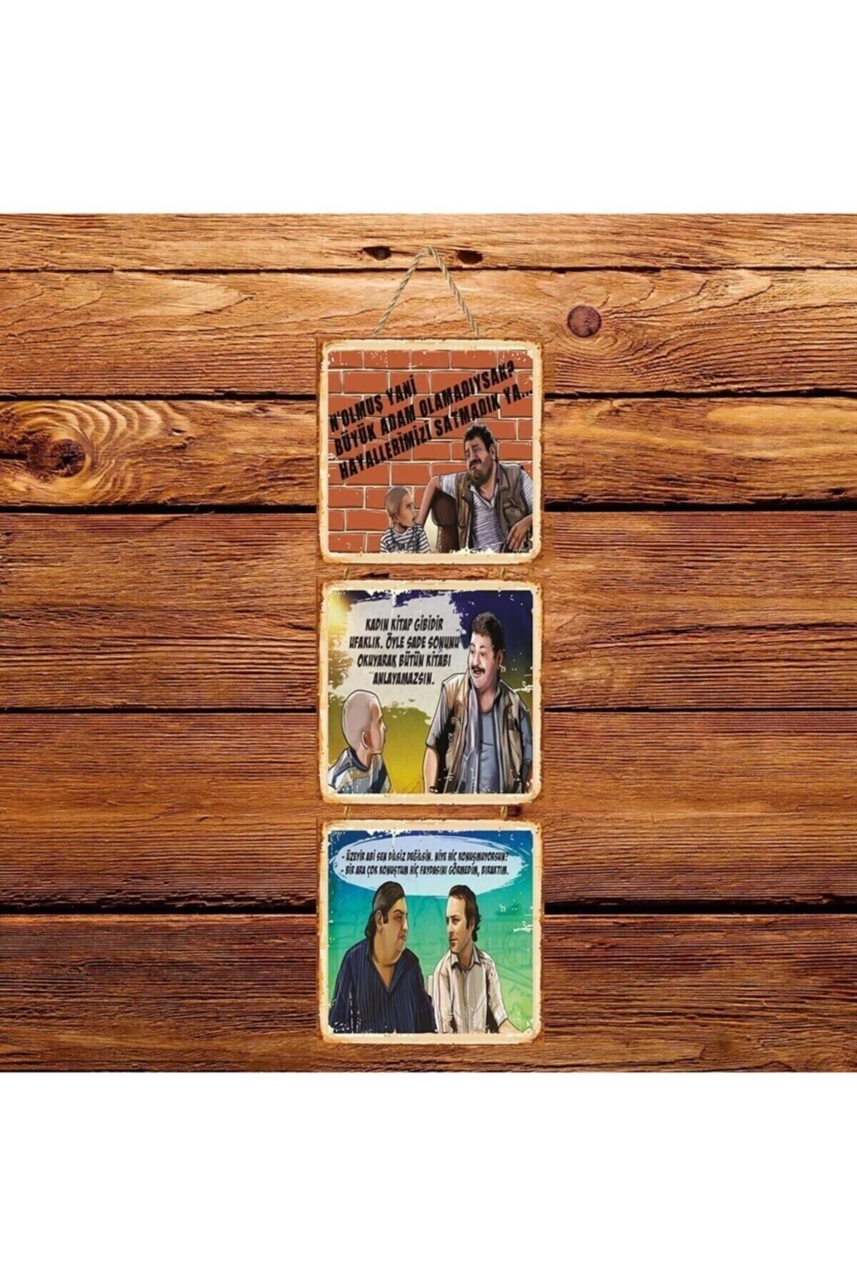 Erdal Tosun Hayallerimizi Satmadık Ya Üçlü Retro Ahşap Poster