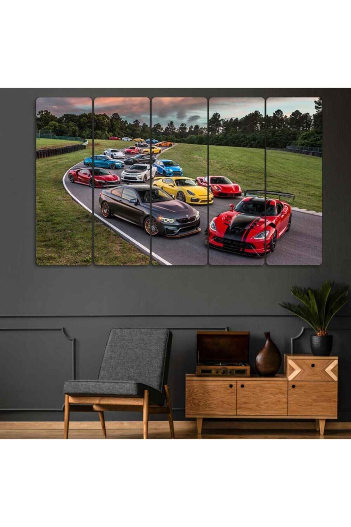 Yarış Arabaları - 5 Parçalı Tablo