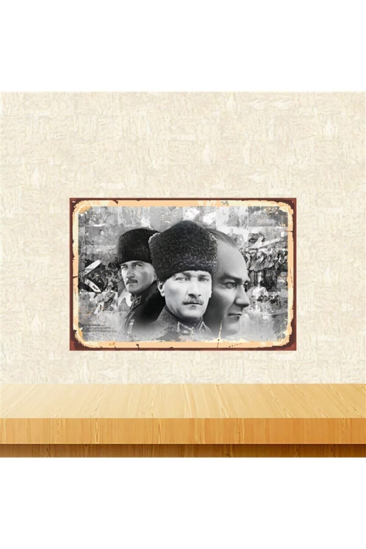 Atatürk Tasarımlı Retro Ahşap Tablo Tkfx5513 20x30cm