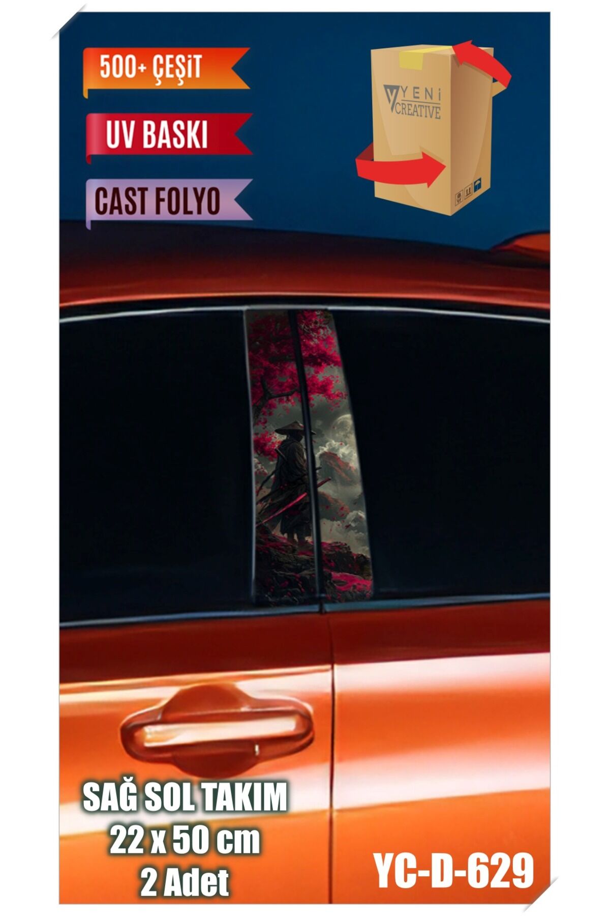 Araç Kapı Direk Kaplama Folyosu Samuray Desenli (SAĞ SOL TAKIM) (2 ADET) - 22x50 Cm