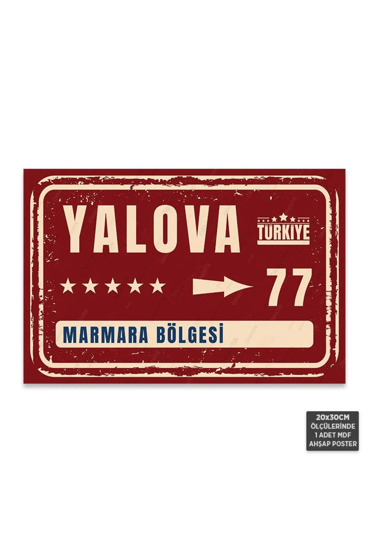 PT1185 - Yalova Şehir Tabelası Retro Mdf Ahşap Poster (20x30cm)