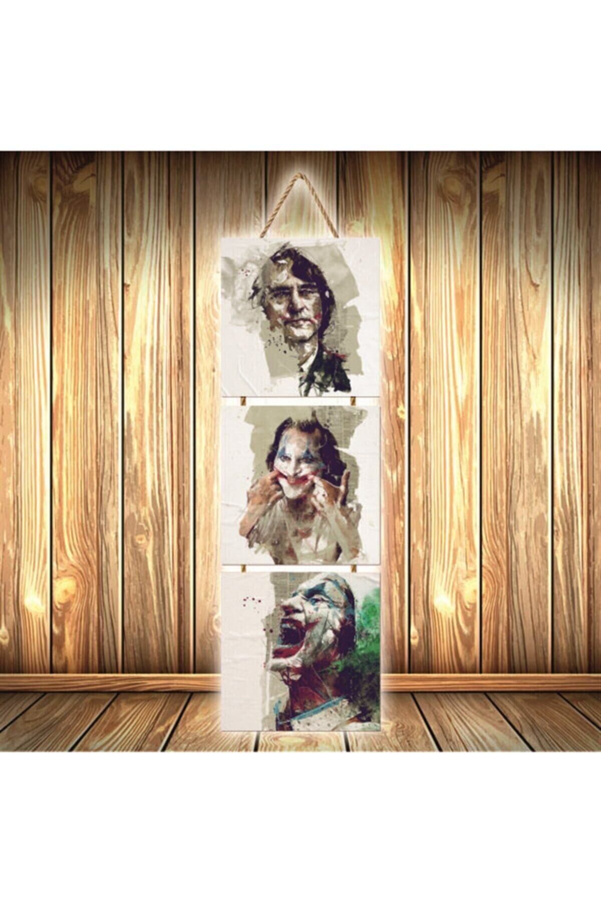 Joker Tasarımlı Üçlü Retro Ahşap Poster Ü397
