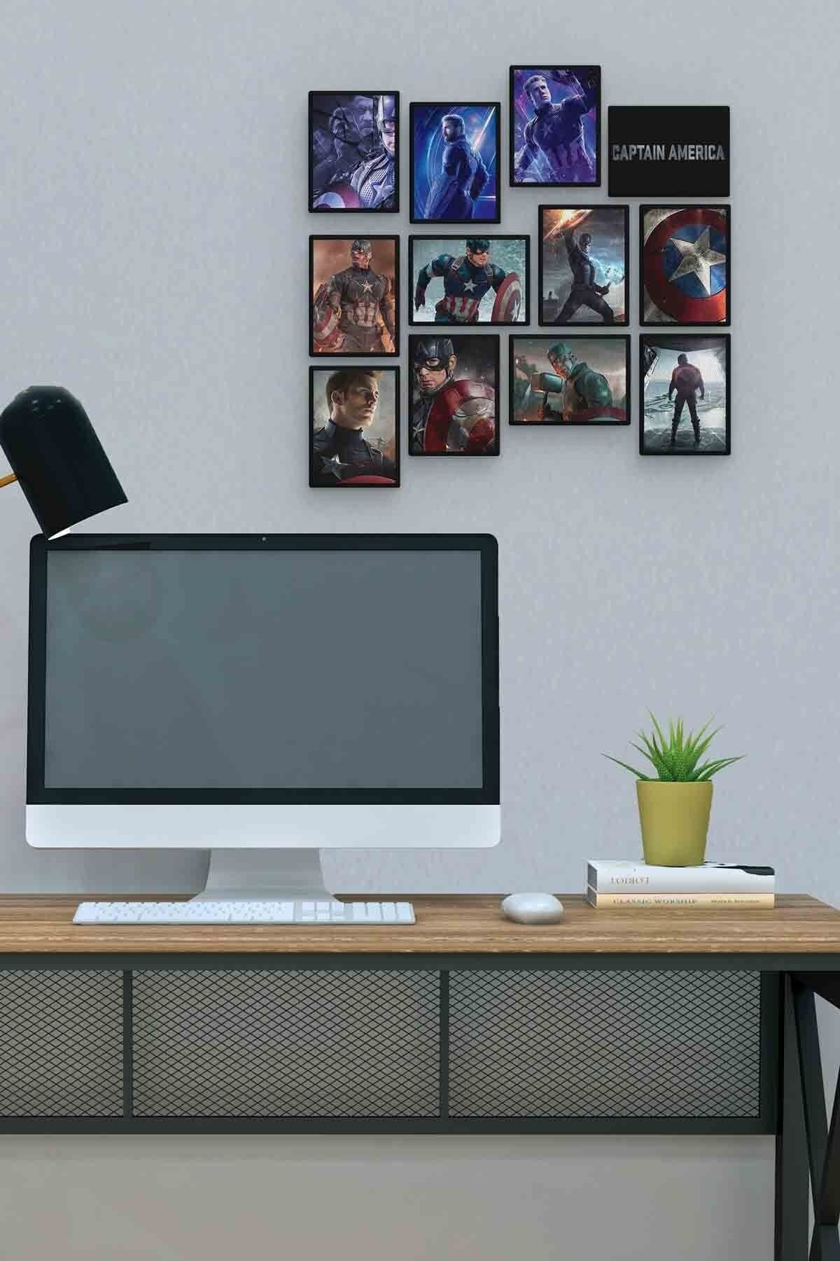 Captain America 12 Parça Mdf (ahşap) Tablo Ofis Boyu