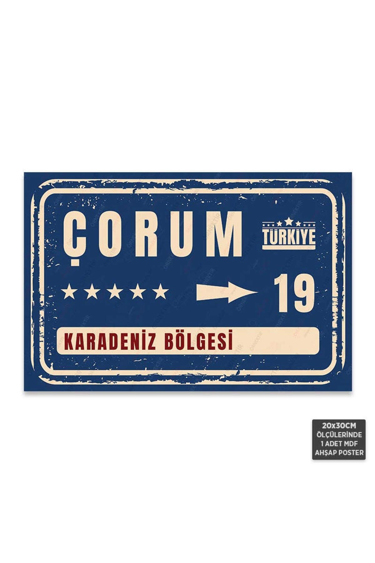 PT1068 - Çorum Şehir Tabelası Retro Mdf Ahşap Poster (20x30cm)