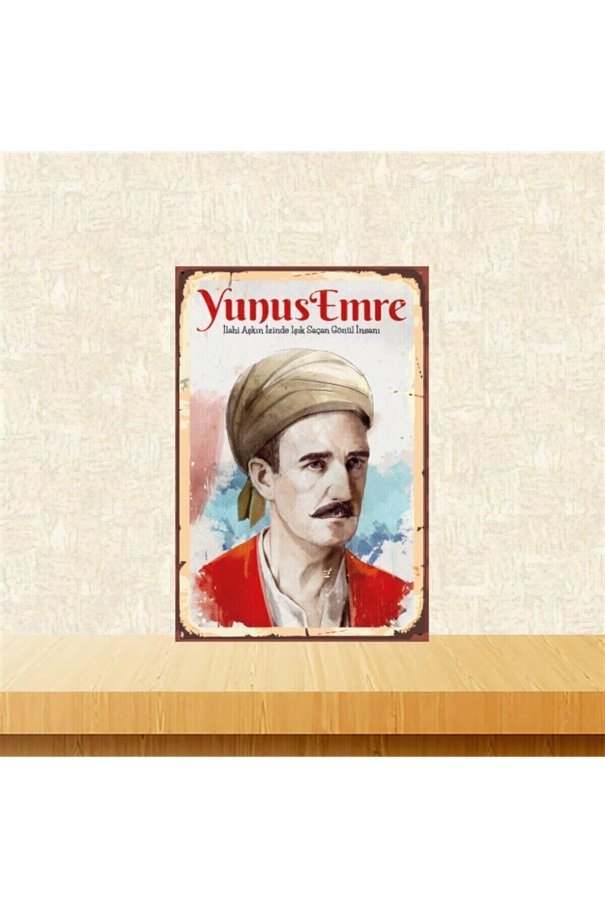 Yunus Emre Ilahi Aşkın Izinde 20-30 Cm Retro Ahşap Tablo Tkfx4570