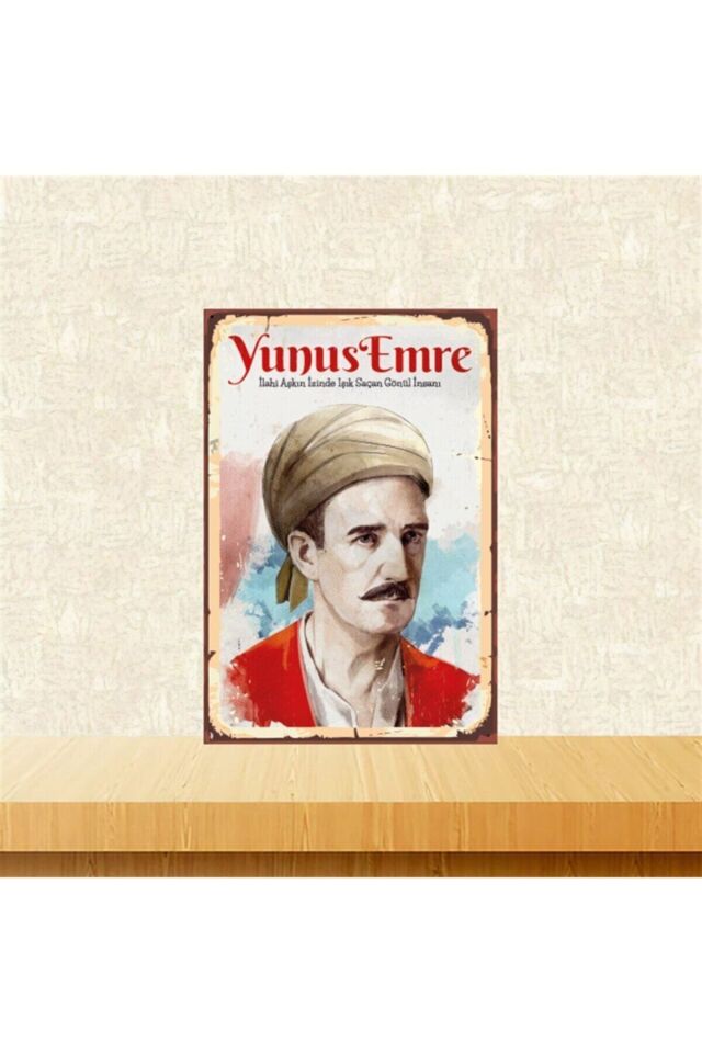 Yunus Emre Ilahi Aşkın Izinde 20-30 Cm Retro Ahşap Tablo Tkfx4570