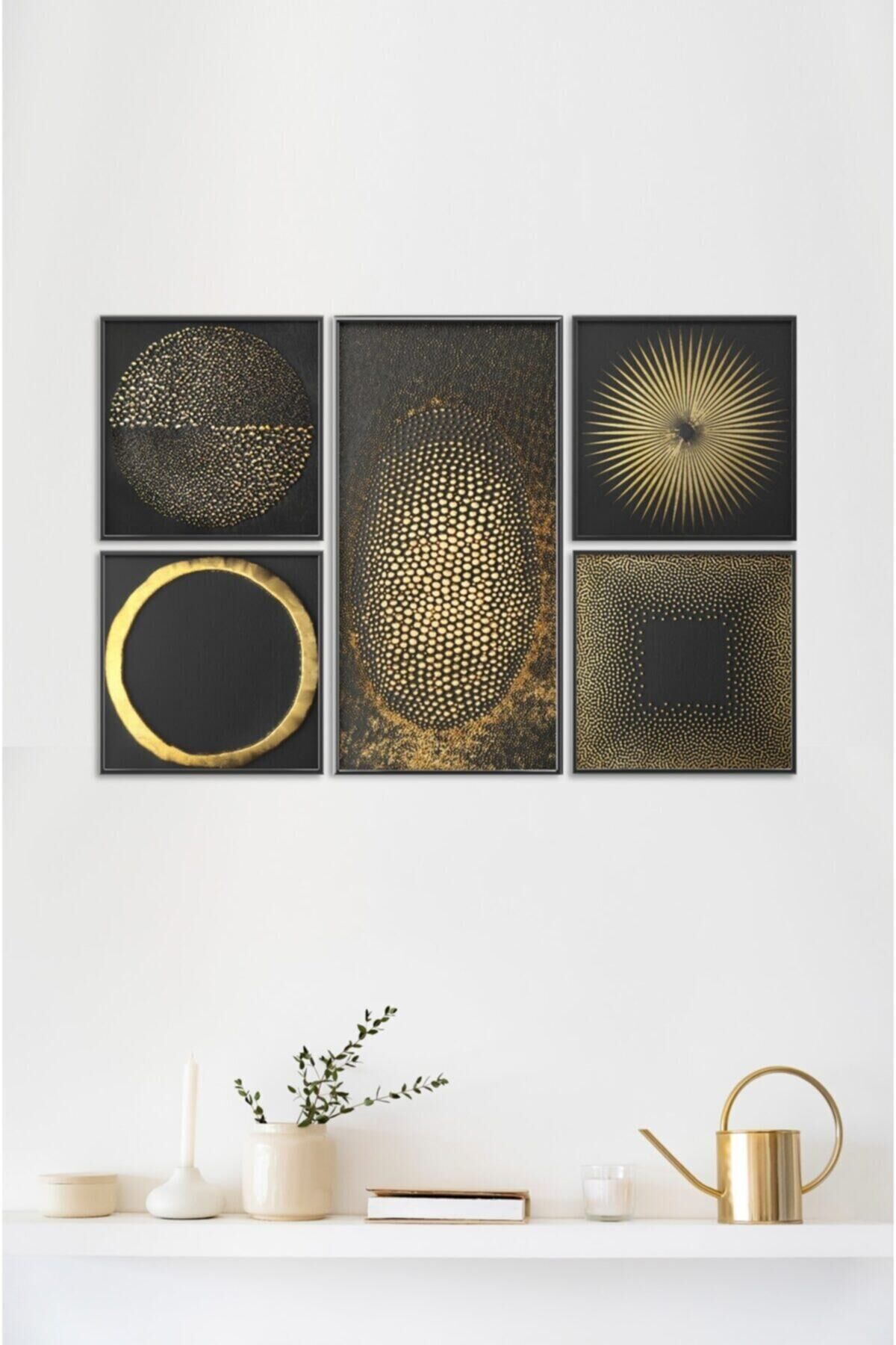 Hediyelik,dekoratif- Gold Desenler 5 Parça Mdf Tablo