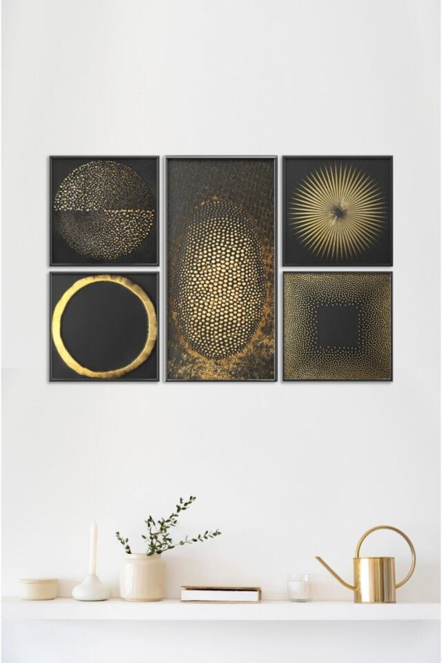 Hediyelik,dekoratif- Gold Desenler 5 Parça Mdf Tablo