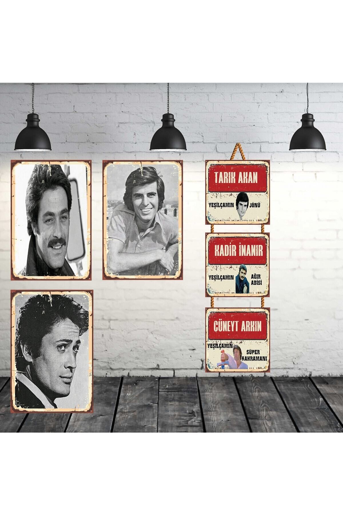 Tarık Akan Cüneyt Arkın & Kadir Inanır Seti 3 Adet 20x30 Cm 3 Adet 15x15 Cm Retro Ahşap Tablo