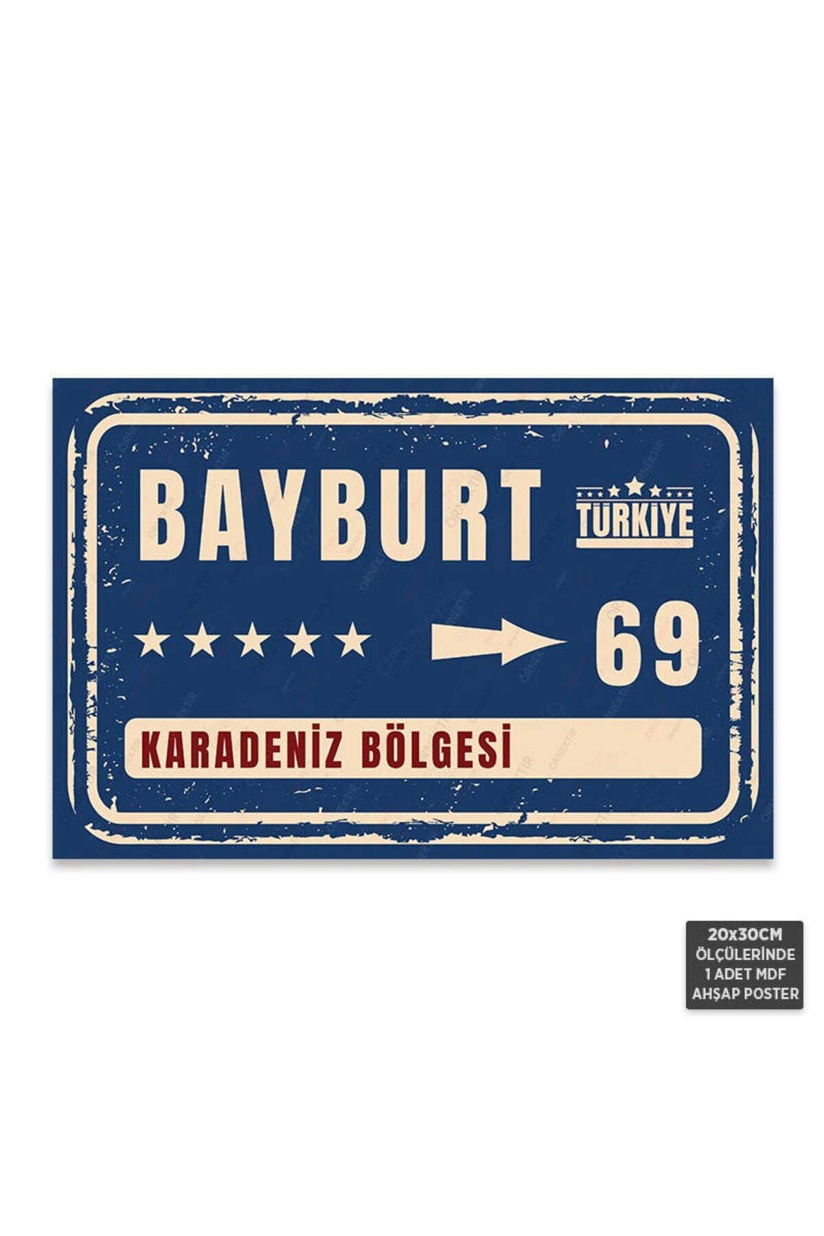 PT1170 - Bayburt Şehir Tabelası Retro Mdf Ahşap Poster (20x30cm)