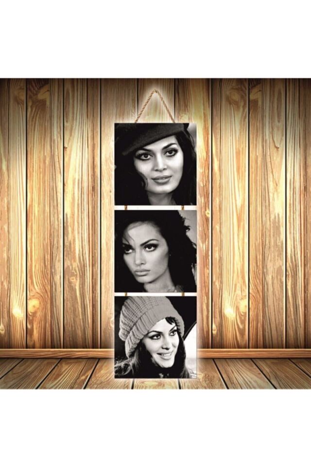 Siyah Beyaz Türkan Şoray Tasarımlı Üçlü Retro Ahşap Poster Ü485