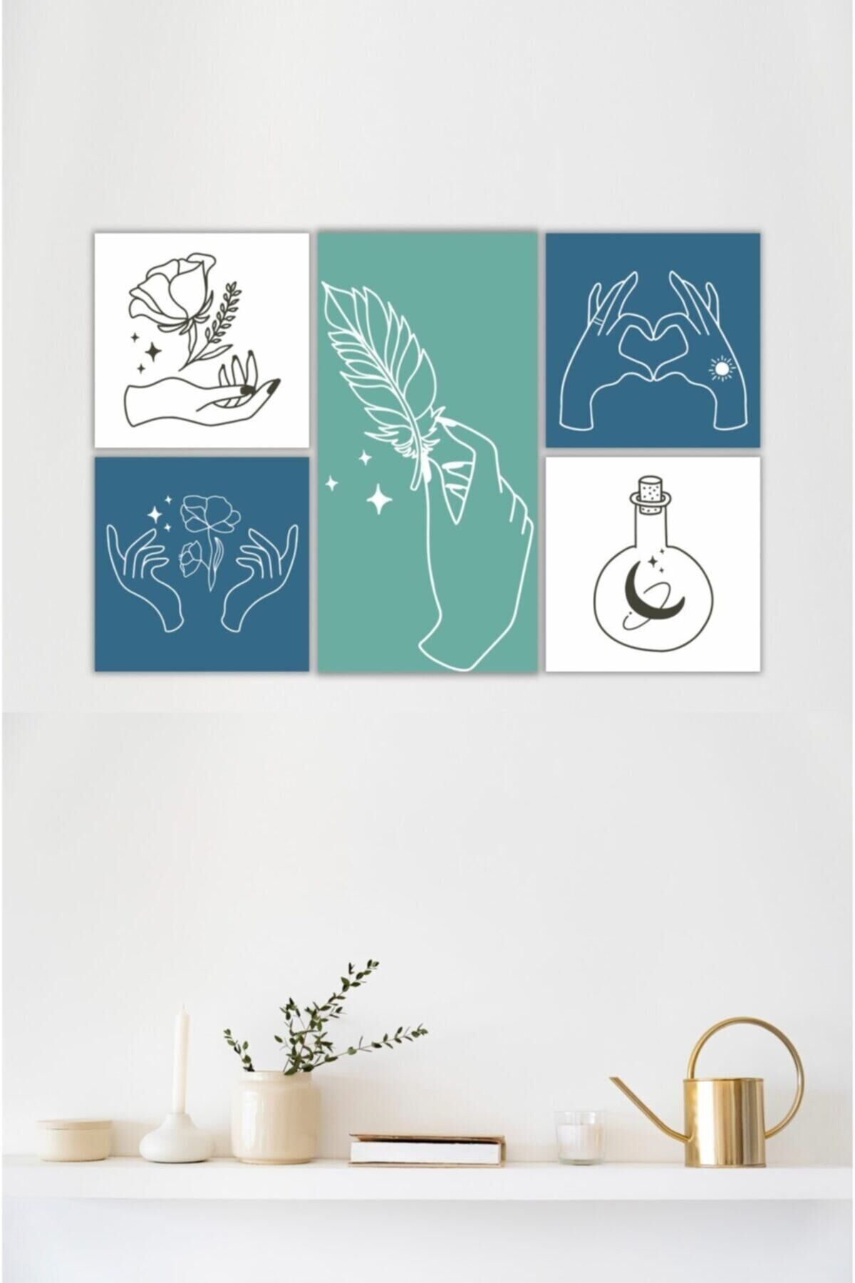 Hediyelik,dekoratif- Minimal Desenler 5 Parça Mdf Tablo