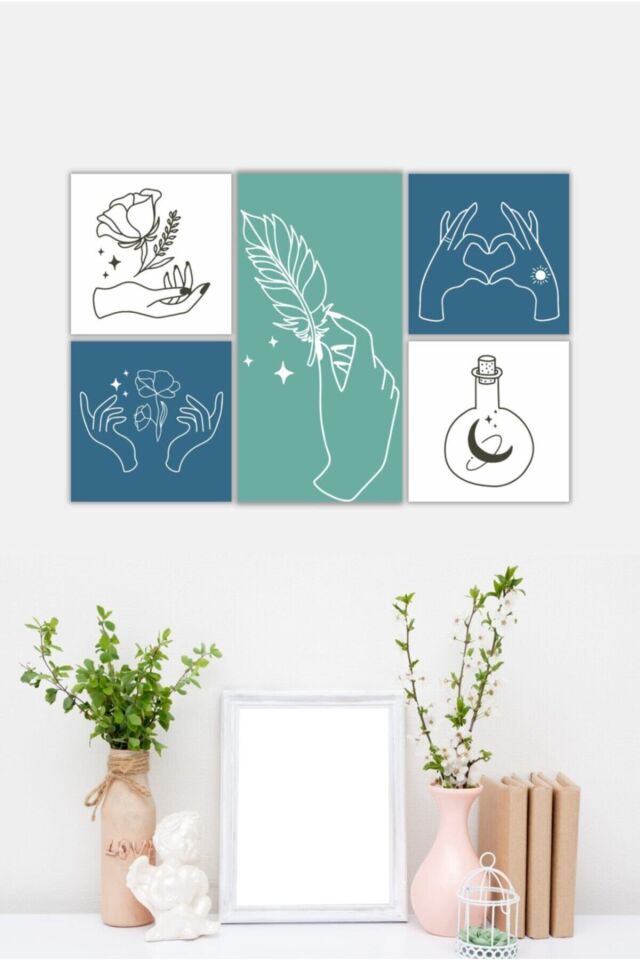 Hediyelik,dekoratif- Minimal Desenler 5 Parça Mdf Tablo