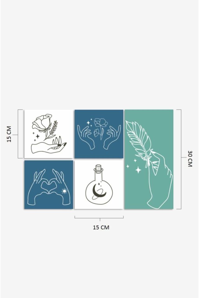 Hediyelik,dekoratif- Minimal Desenler 5 Parça Mdf Tablo