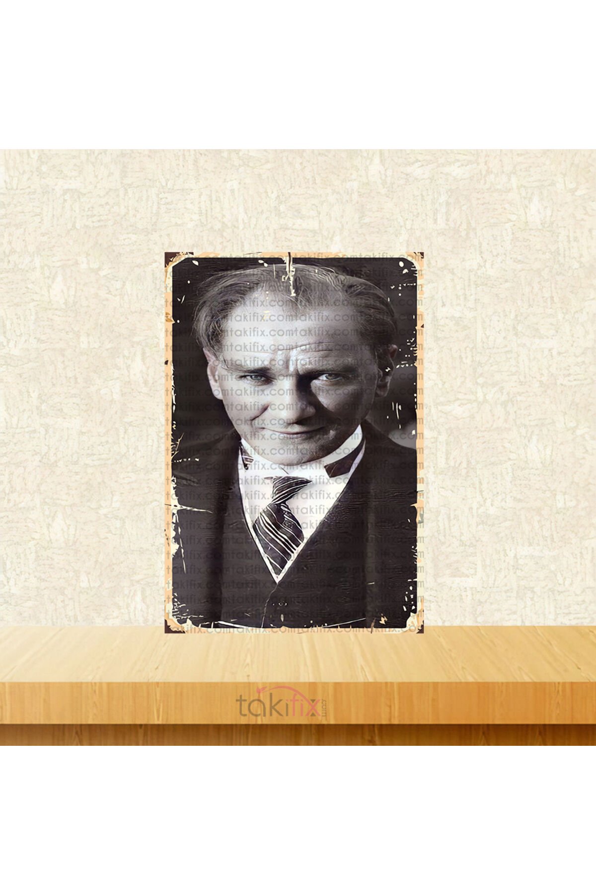 Mustafa Kemal Atatürk Tasarımlı 20x30 Cm Retro Ahşap Tablo