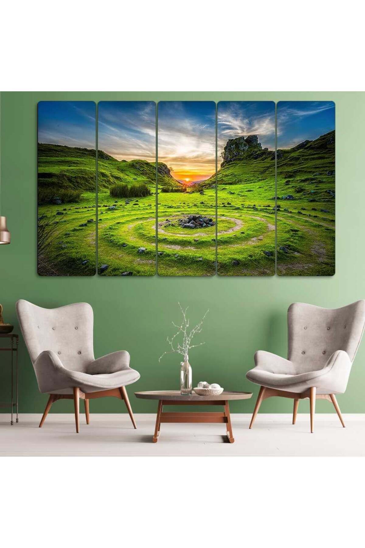 Günbatımı, Dağ Manzara - 5 Parçalı Tablo