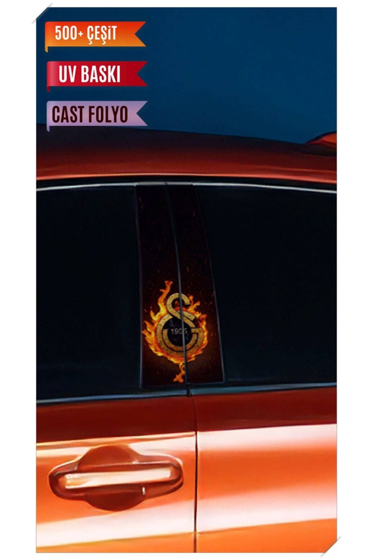 Araç Kapı Direk Kaplama Folyosu ATEŞ Desenli (Sağ Sol Takım) (2 Adet) - 22x50 Cm