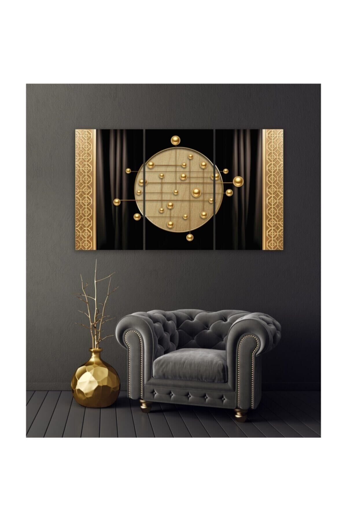 Hediyelik,dekoratif- Gold Desenler 3 Parça Mdf Tablo 5