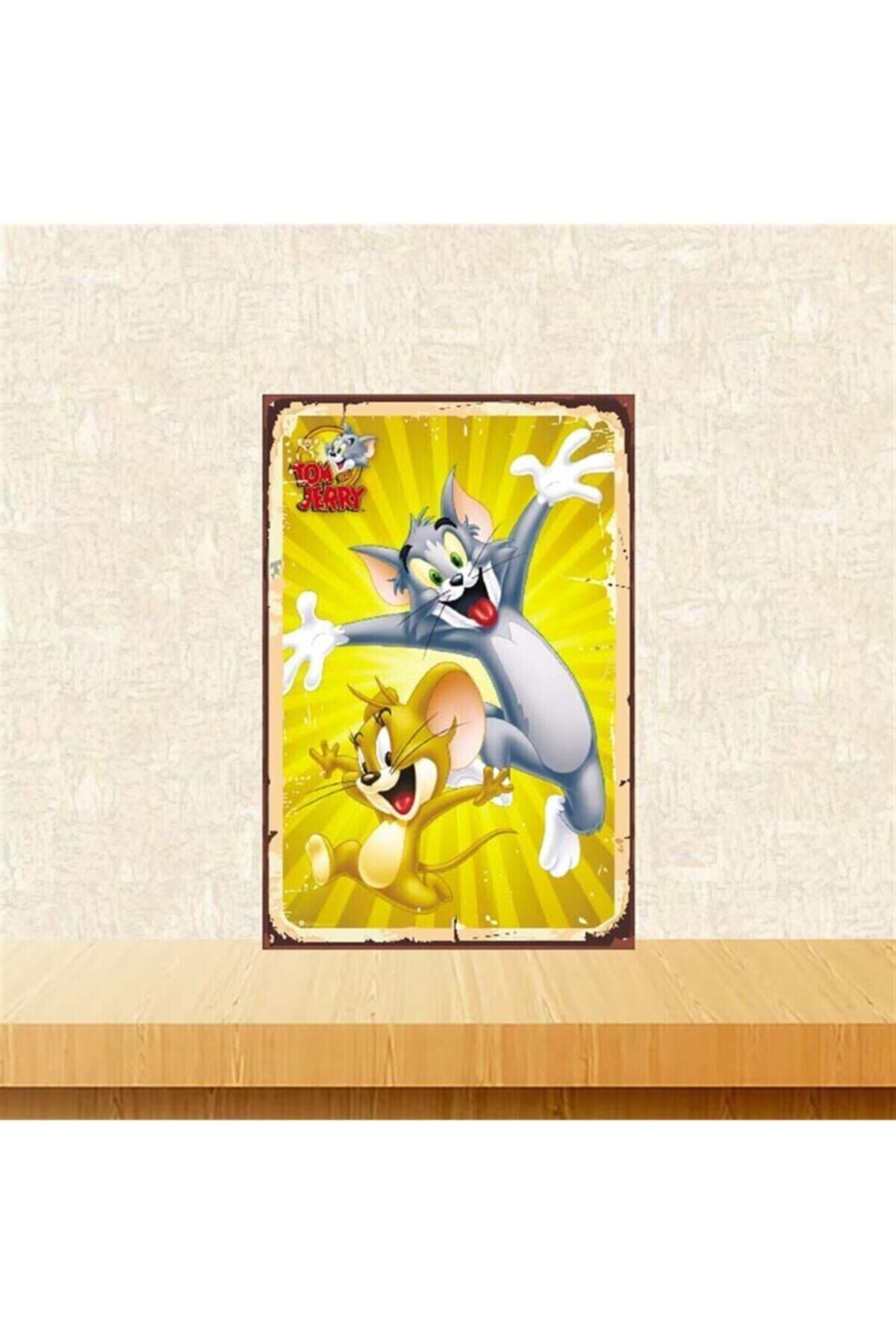 Tom And Jerry Tasarımlı Retro Ahşap Poster 20-30 cm