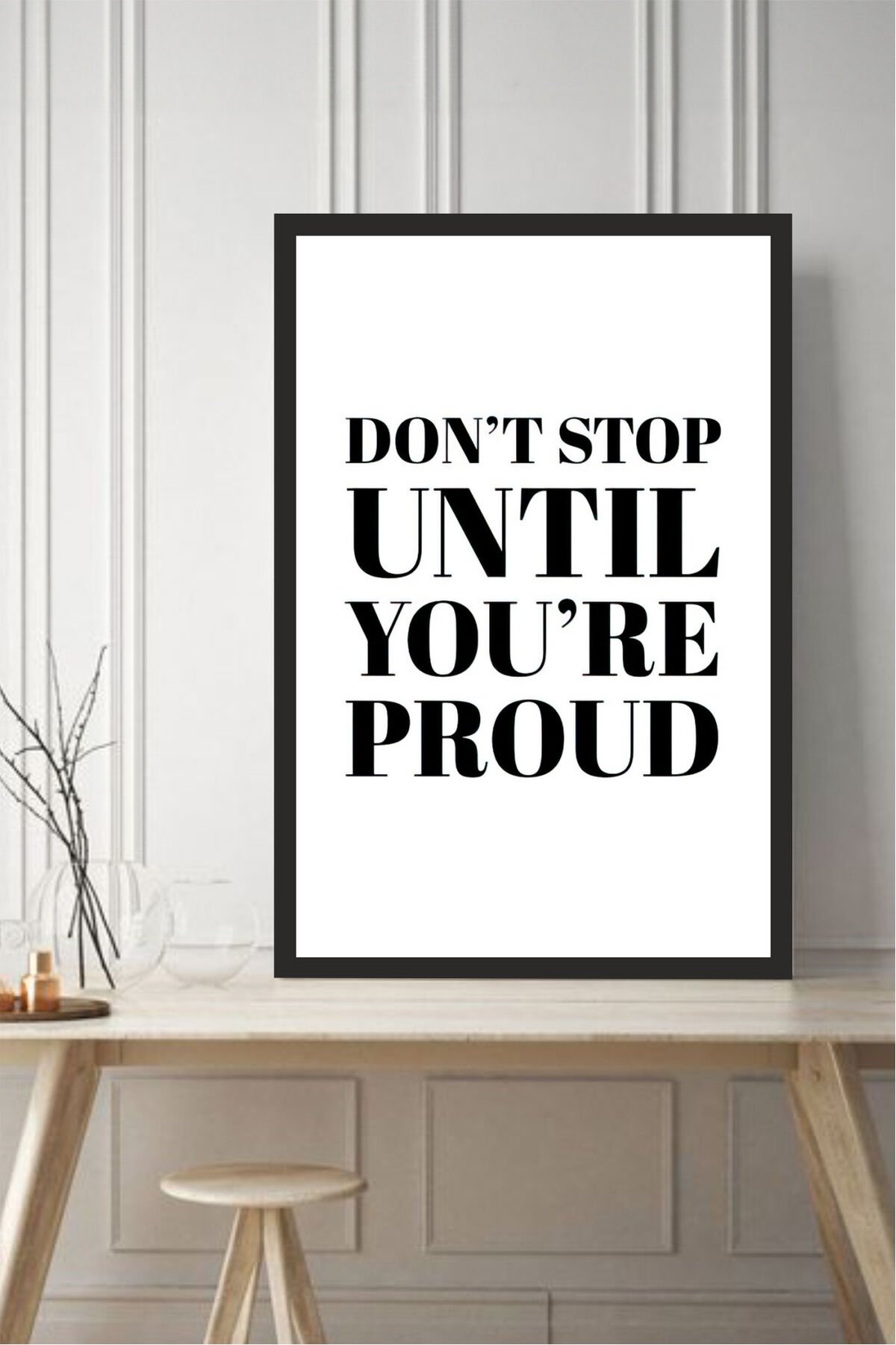 motto yazılı çerçeve görünümlü mdf tablo