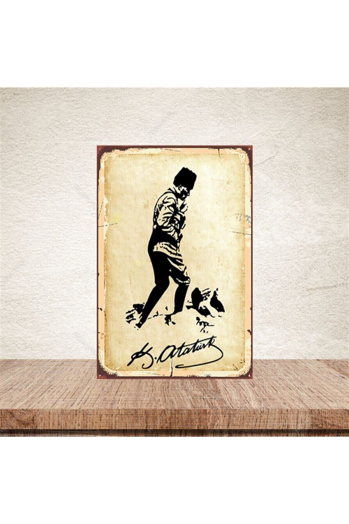 Kemal Atatürk Tasarımlı 20-30 Cm Retro Ahşap Poster