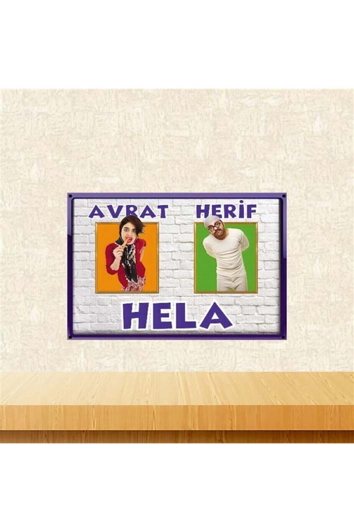 Avrat Herif Hela 20-30 Cm Retro Ahşap Poster