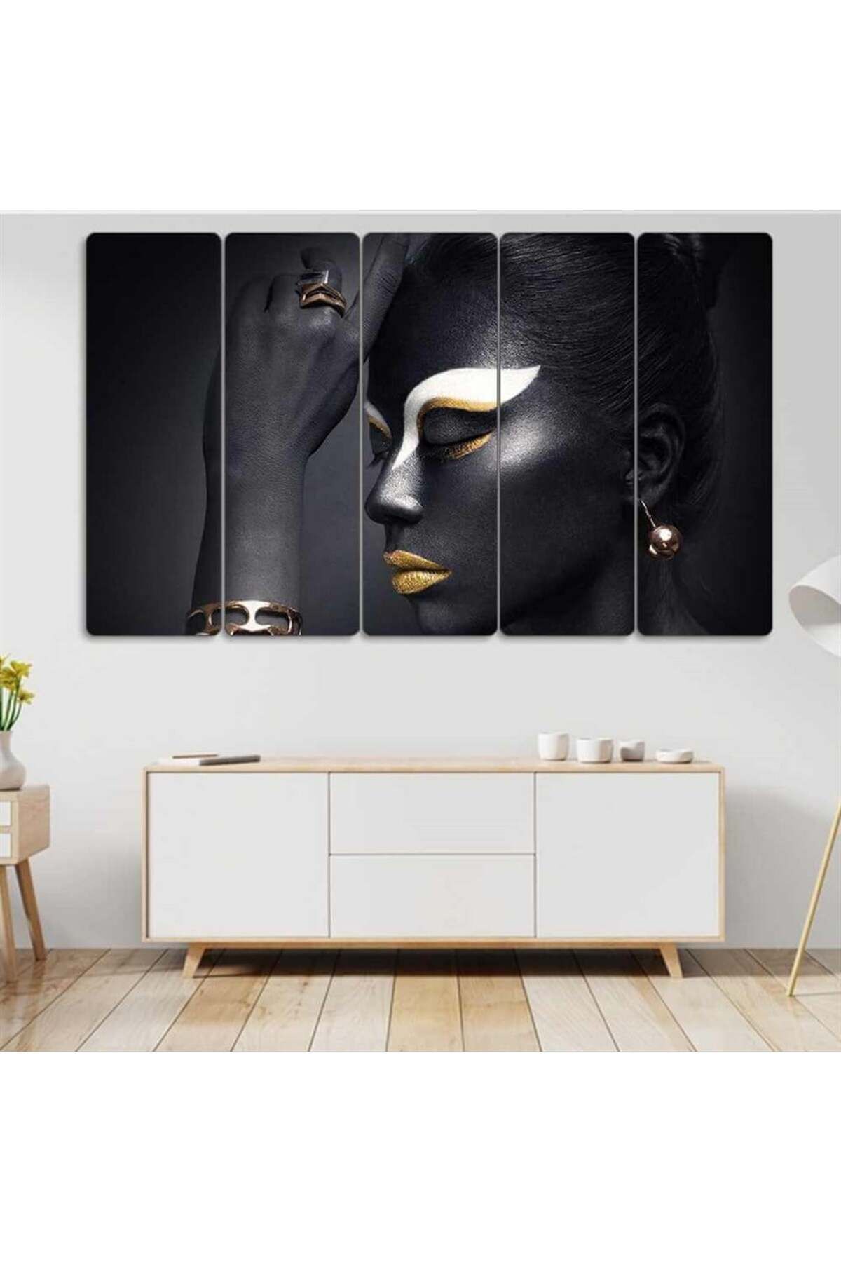 Altın ve Zarif Düşünce - 5 Parçalı Kadın Tablo