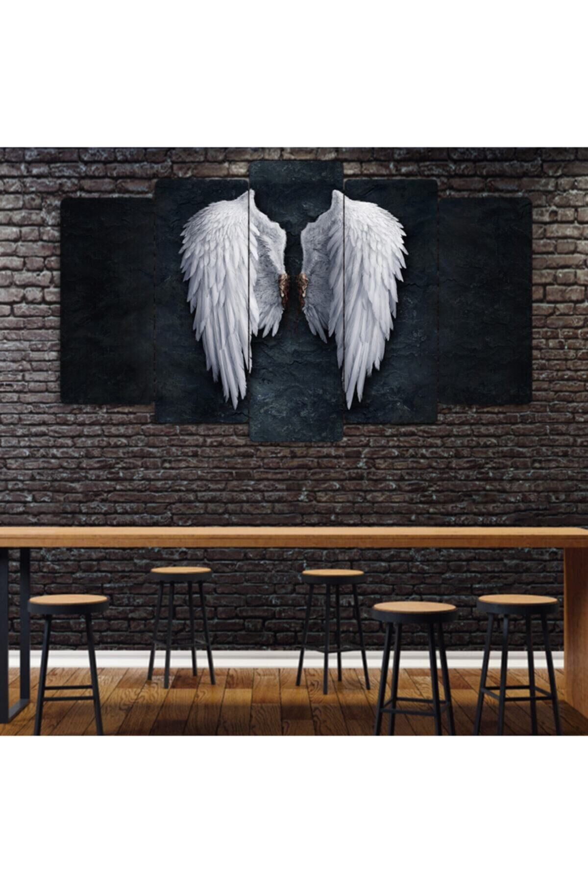 Beyaz Kanat Motifli - 5 Parçalı Tablo