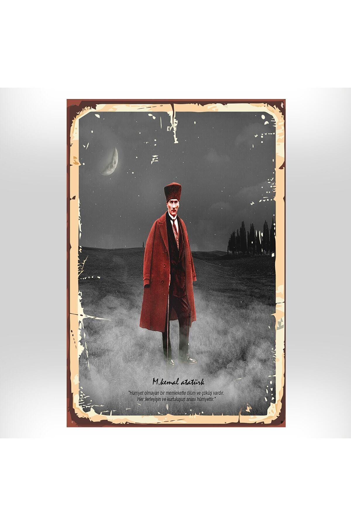 Mustafa Kemal Atatürk Tasarımlı 20x30 Cm Retro Ahşap Tablo