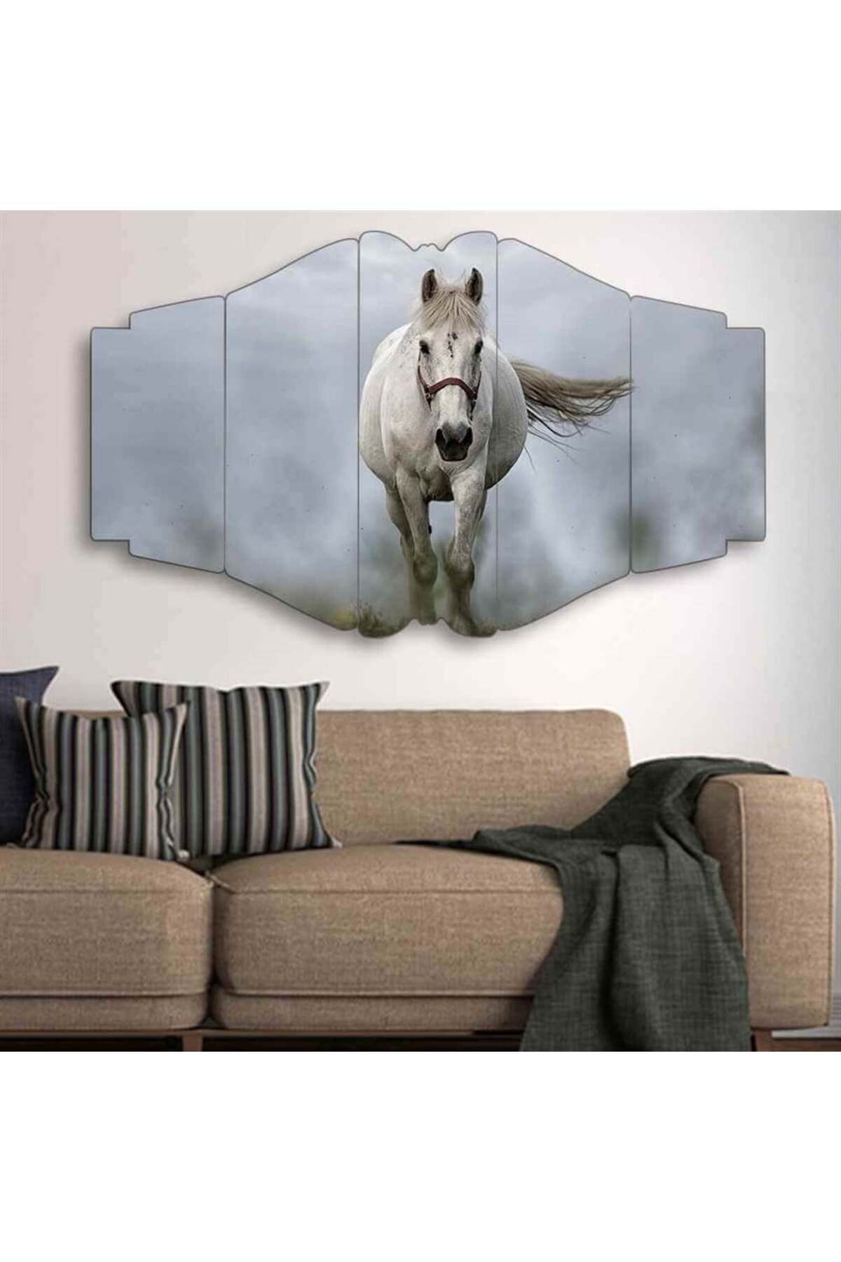 Özgürlüğe Koşan Beyaz At 5 Parçalı Tablo