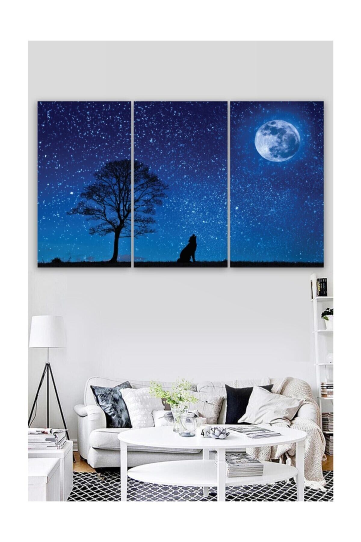 Hediyelik,dekoratif- Kurt Ve Gece 3 Parça Mdf Tablo