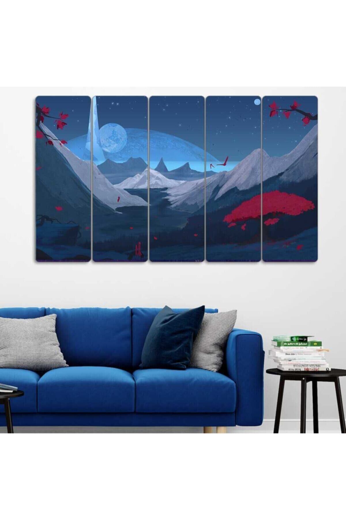 Dolunay, Gece,manzara - 5 Parçalı Tablo