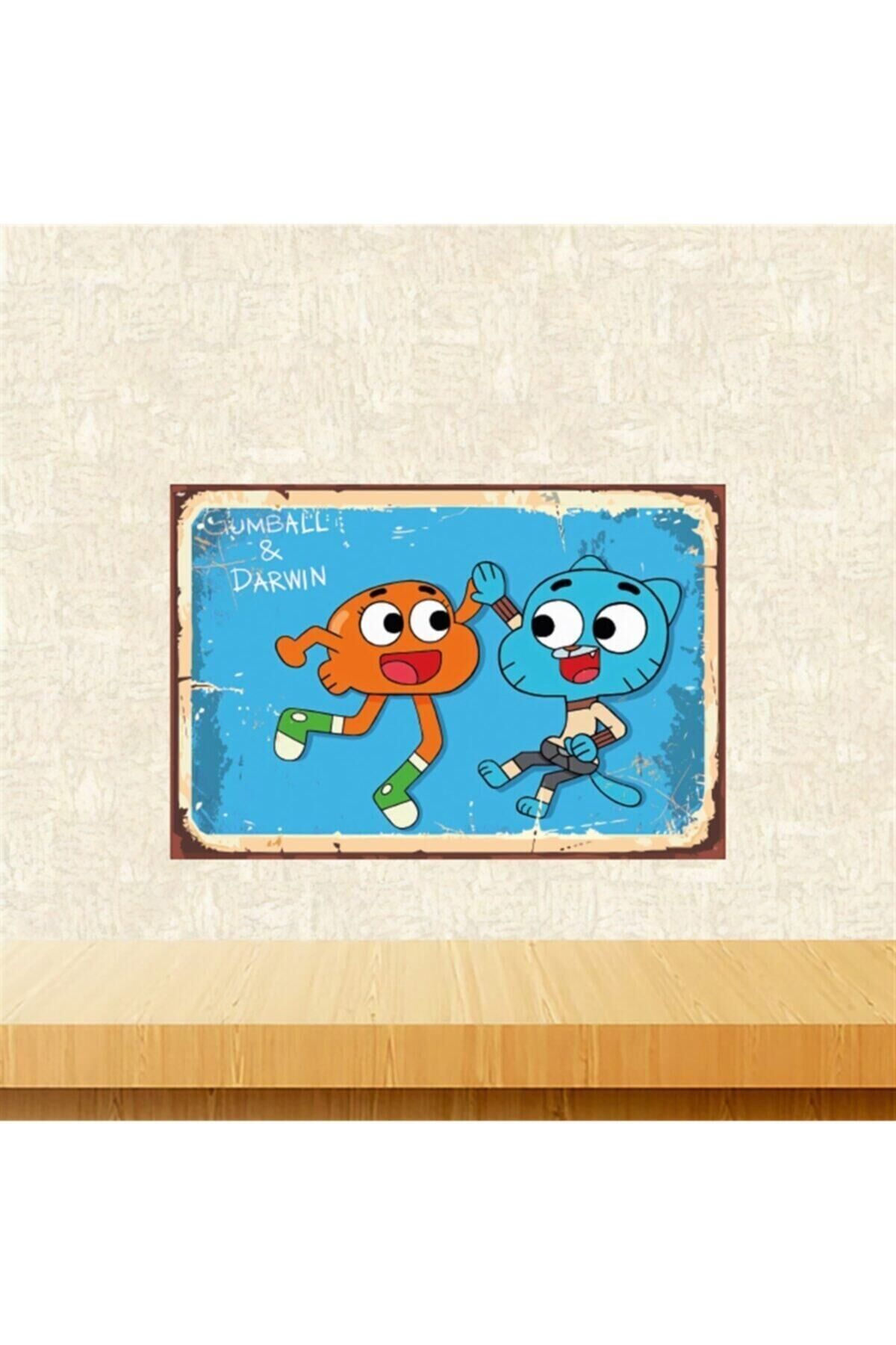 Gumball & Darwin Tasarımlı 20-30 cm Retro Ahşap Tablo Tkfx5668