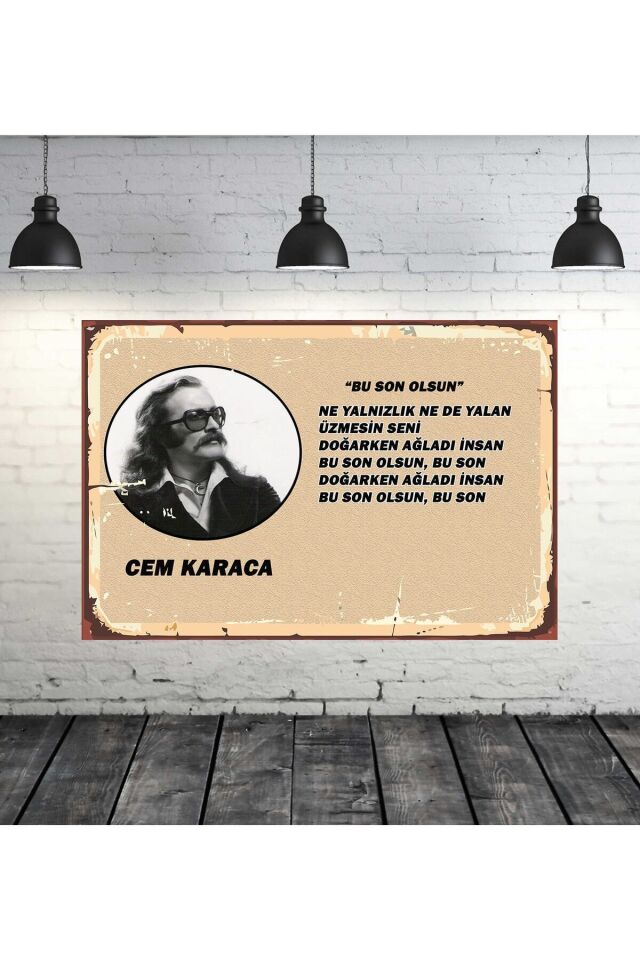 Cem Karaca Bu Son Olsun Şarkı Sözleri Tasarımlı 20x30 Cm Retro Ahşap Tablo
