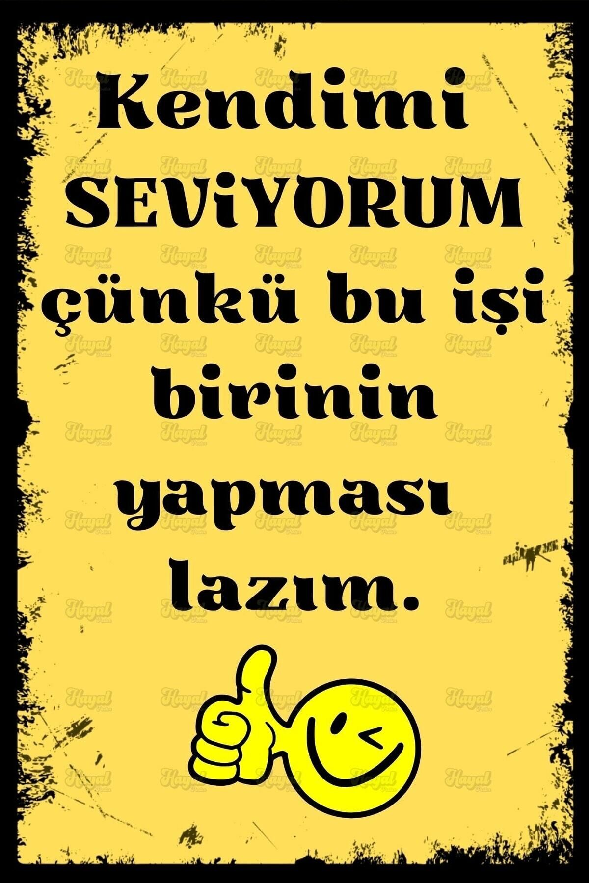 Duvar Yazıları Kendimi Seviyorum Retro Ahşap Poster