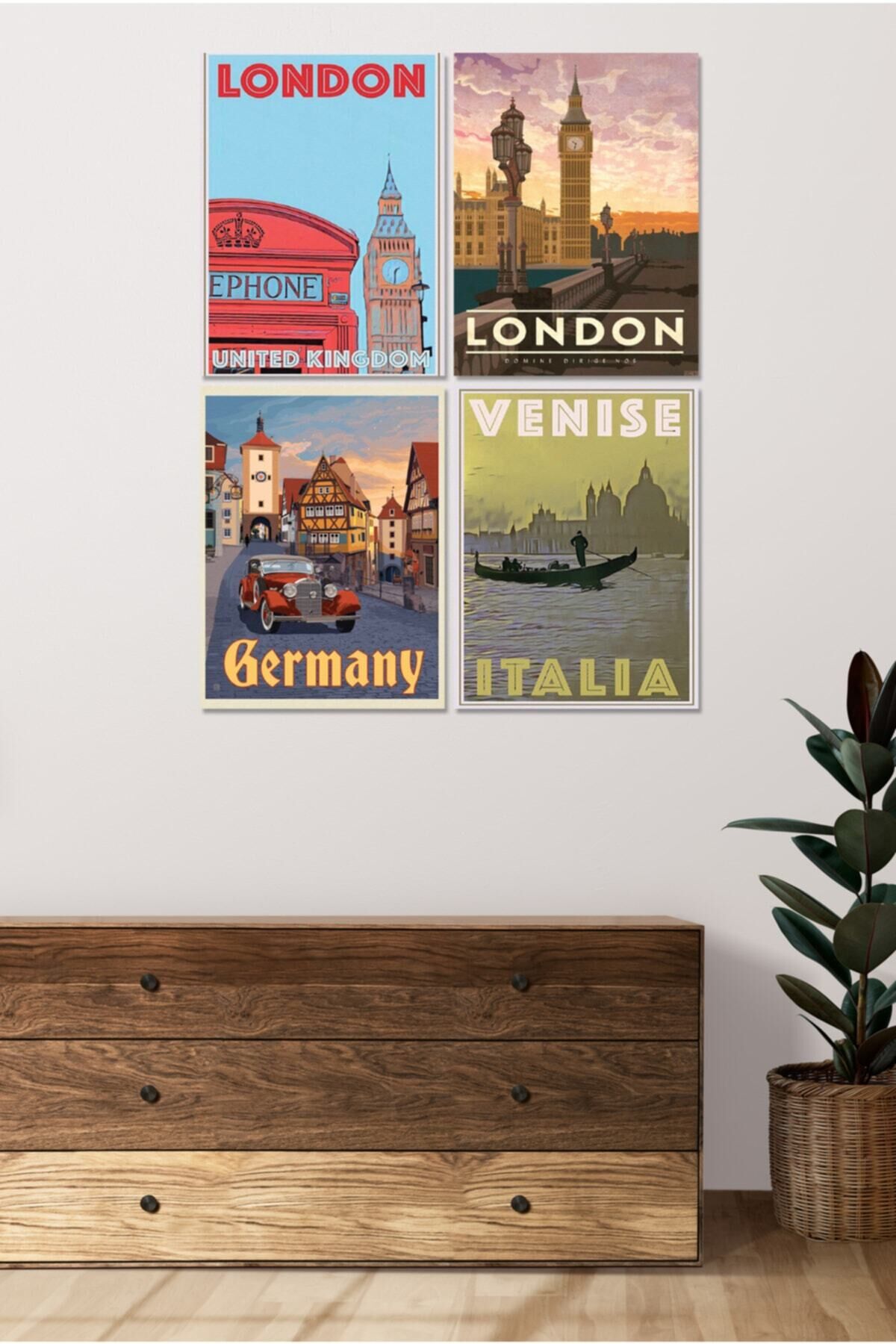 4 Parçalı Çerçeve Görünümlü Mdf Tablo Seti Dnu064