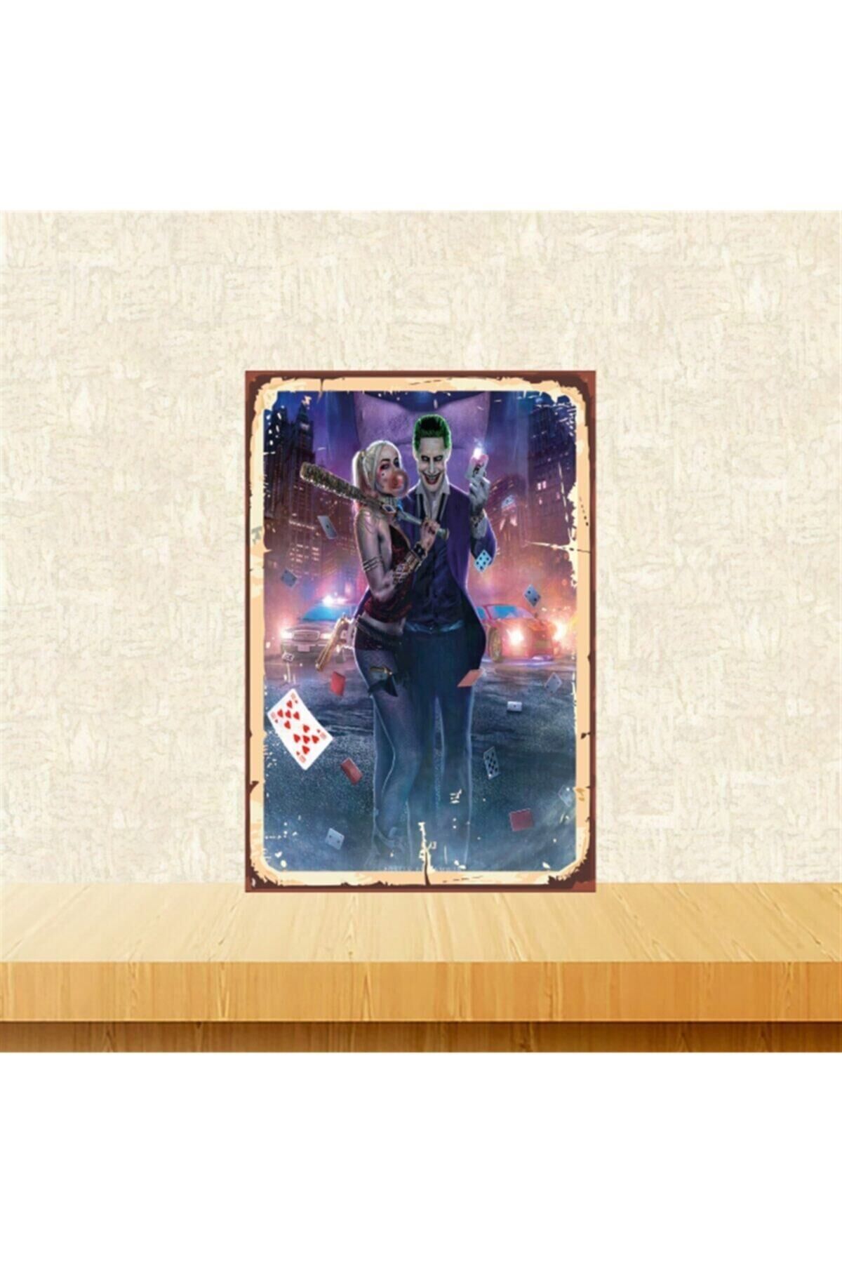 Joker & Harley Kaçış 20-30 cm Retro Ahşap Tablo Tkfx5366