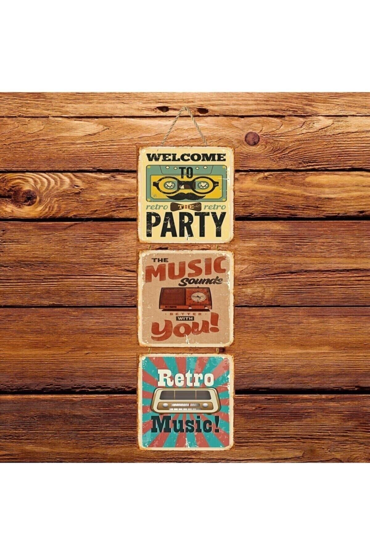Retro Music Üçlü Retro Ahşap Poster