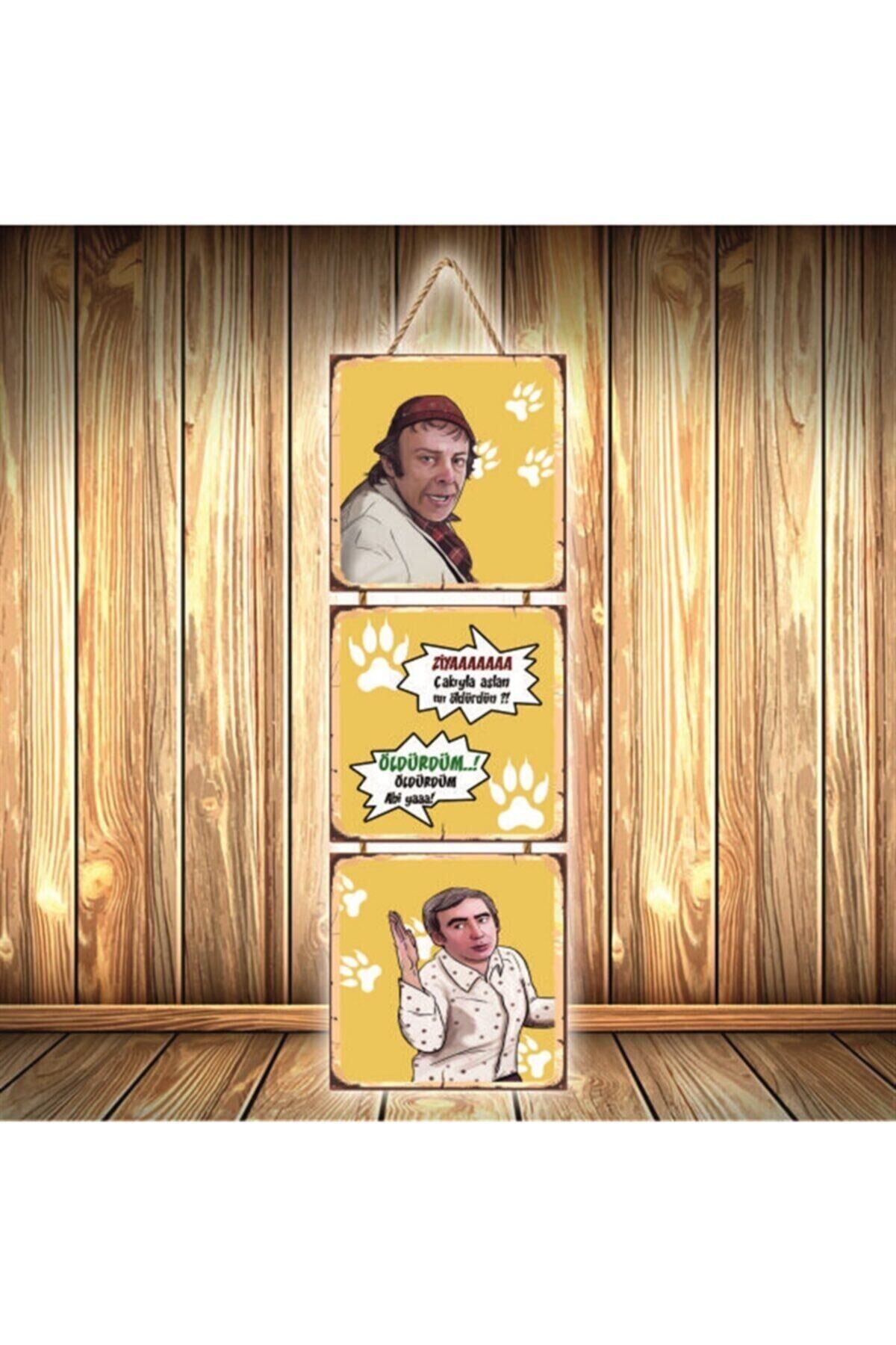 Şener Şen Münir Özkul Ziyaaa Film Tasarımlı Üçlü Retro Ahşap Poster Ü444