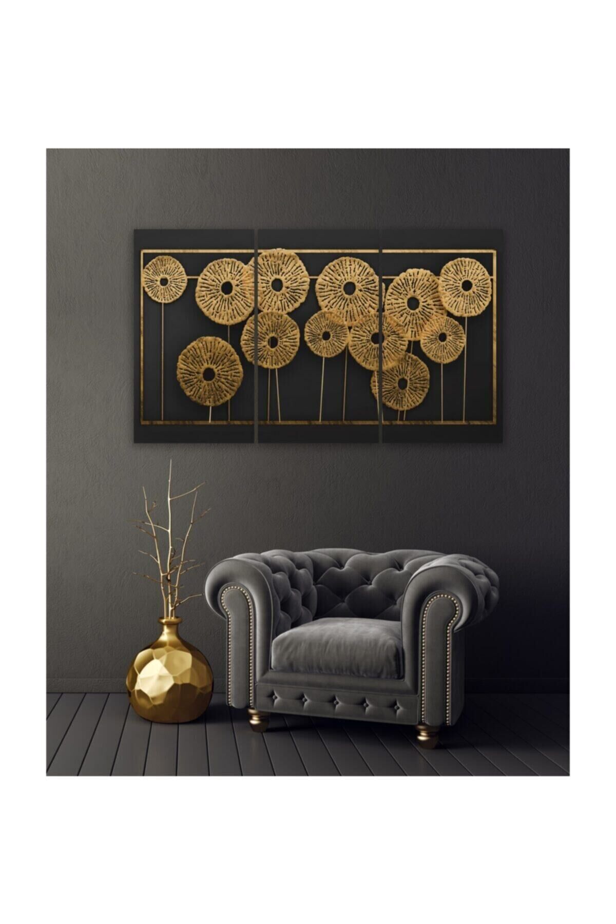 Hediyelik,dekoratif- Gold Desenler 3 Parça Mdf Tablo 5