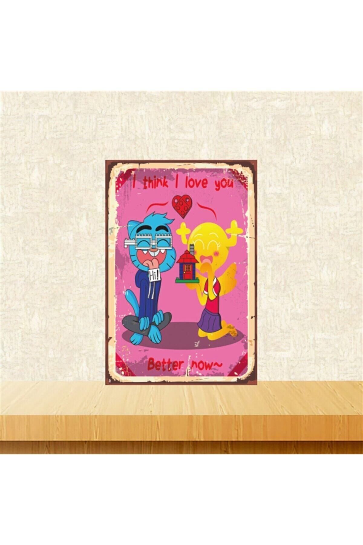 I Think I Love You Tasarımlı 20-30 Cm Retro Ahşap Tablo Tkfx5049