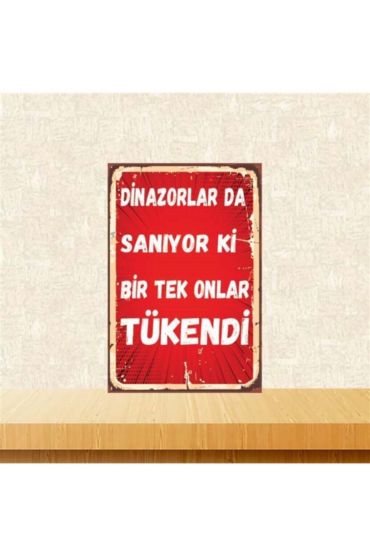 Kırmızı Dinazorlar Da Sanıyor Ki Retro Ahşap Poster 20x30 cm