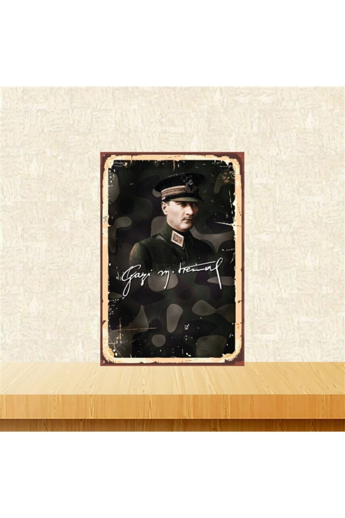 Gazi Mustafa Kemal Atatürk 20-30 Cm Retro Ahşap Tablo Tkfx4669