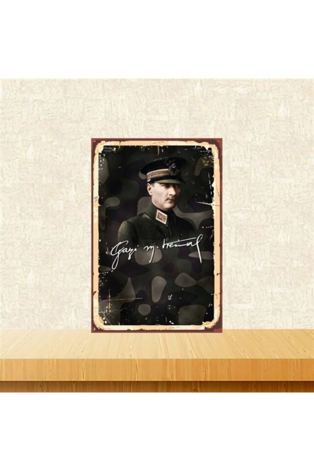 Gazi Mustafa Kemal Atatürk 20-30 Cm Retro Ahşap Tablo Tkfx4669
